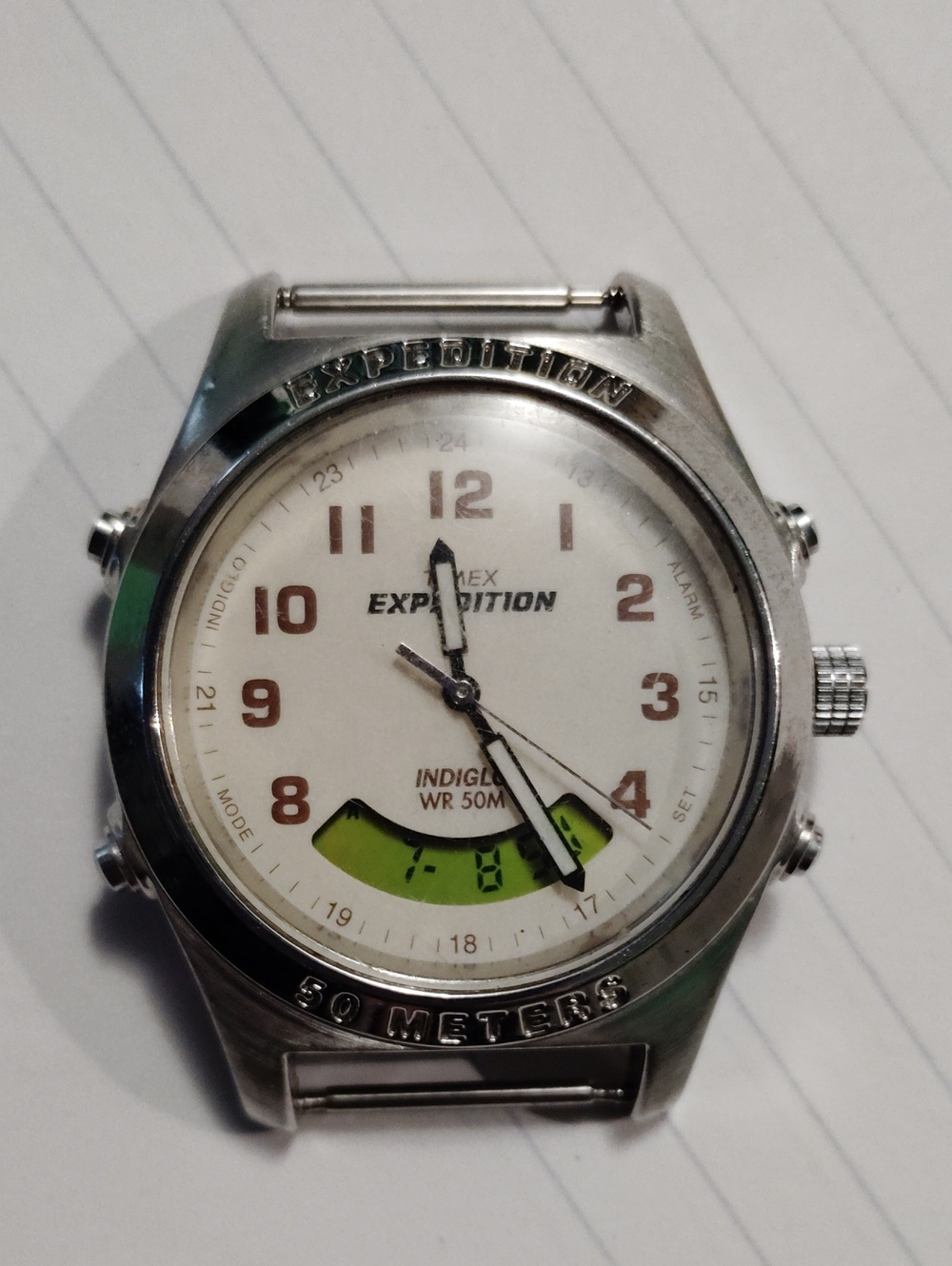 Timex Expedition Silver Case White Dial with Green Display Accent